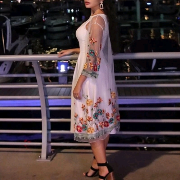 Embroidery Mesh Long Kimono Cover up - Picture 2 of 6